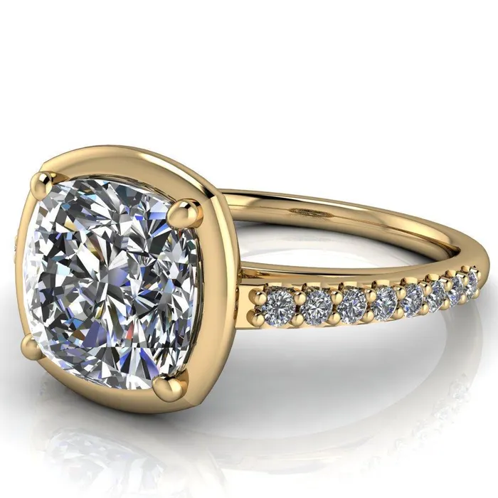 Fire Brilliance Rings Chantel Cushion Center Stone 4 Prong Illusion Setting Engagement Ring