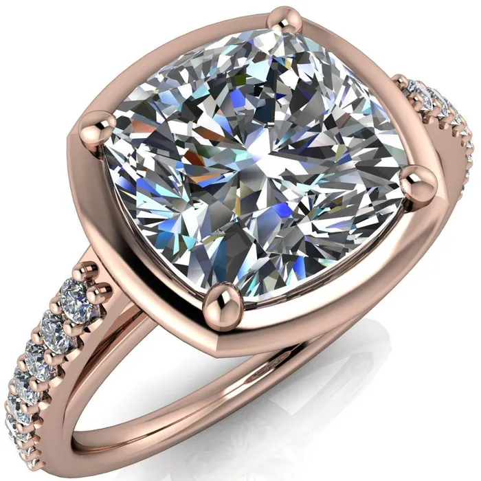 Fire Brilliance Rings Chantel Cushion Center Stone 4 Prong Illusion Setting Engagement Ring