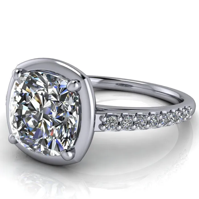 Fire Brilliance Rings Chantel Cushion Center Stone 4 Prong Illusion Setting Engagement Ring