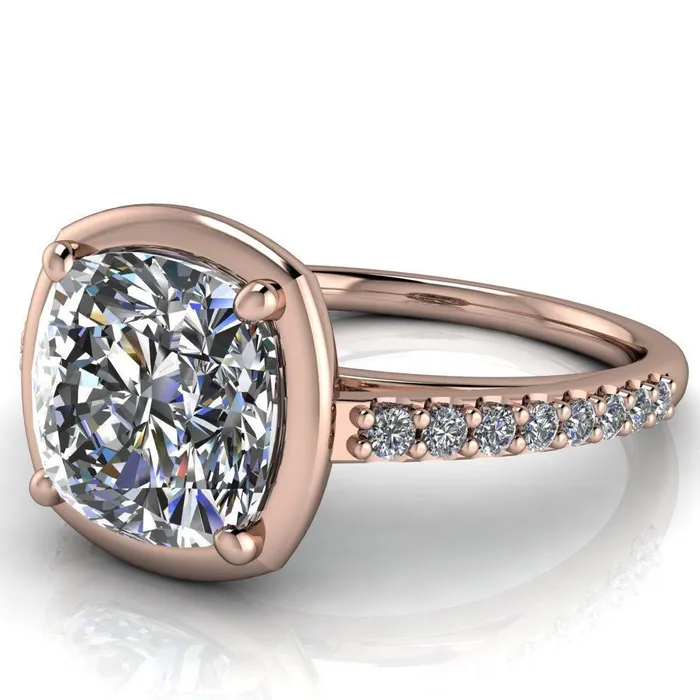Fire Brilliance Rings Chantel Cushion Center Stone 4 Prong Illusion Setting Engagement Ring