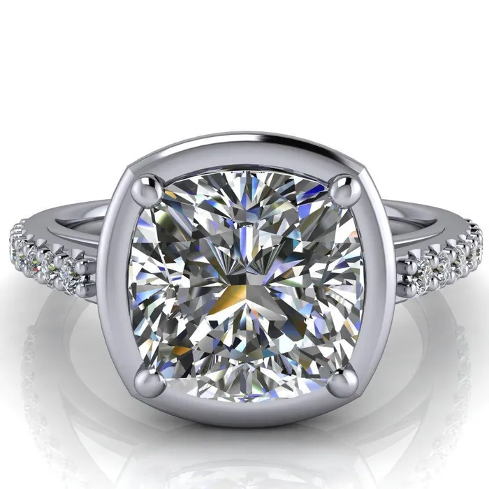 Fire Brilliance Rings Chantel Cushion Center Stone 4 Prong Illusion Setting Engagement Ring