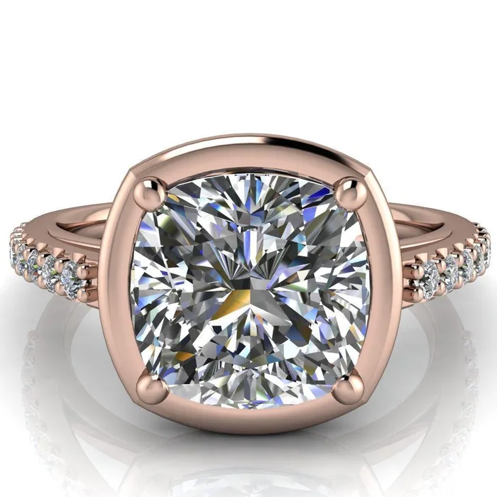 Fire Brilliance Rings Chantel Cushion Center Stone 4 Prong Illusion Setting Engagement Ring