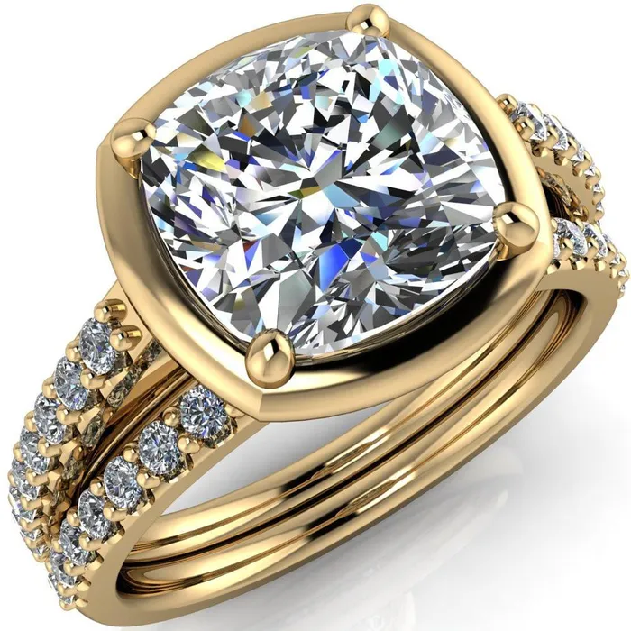 Fire Brilliance Rings Chantel Cushion Center Stone 4 Prong Illusion Setting Engagement Ring