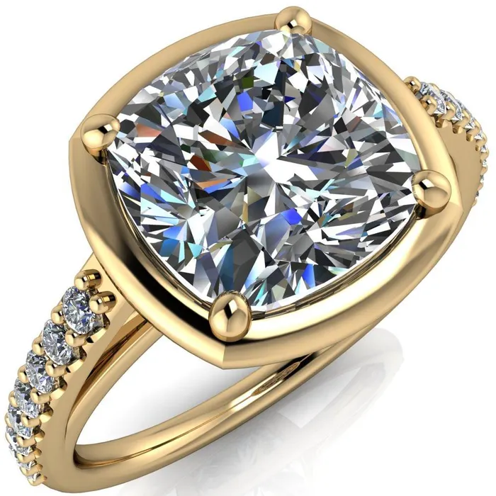 Fire Brilliance Rings Chantel Cushion Center Stone 4 Prong Illusion Setting Engagement Ring