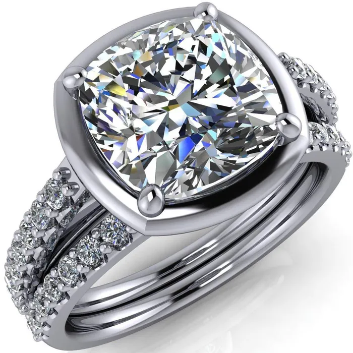 Fire Brilliance Rings Chantel Cushion Center Stone 4 Prong Illusion Setting Engagement Ring
