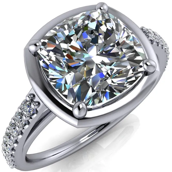 Fire Brilliance Rings Chantel Cushion Center Stone 4 Prong Illusion Setting Engagement Ring
