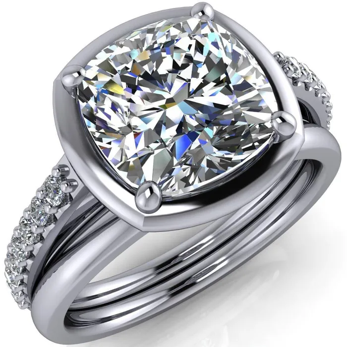 Fire Brilliance Rings Chantel Cushion Center Stone 4 Prong Illusion Setting Engagement Ring