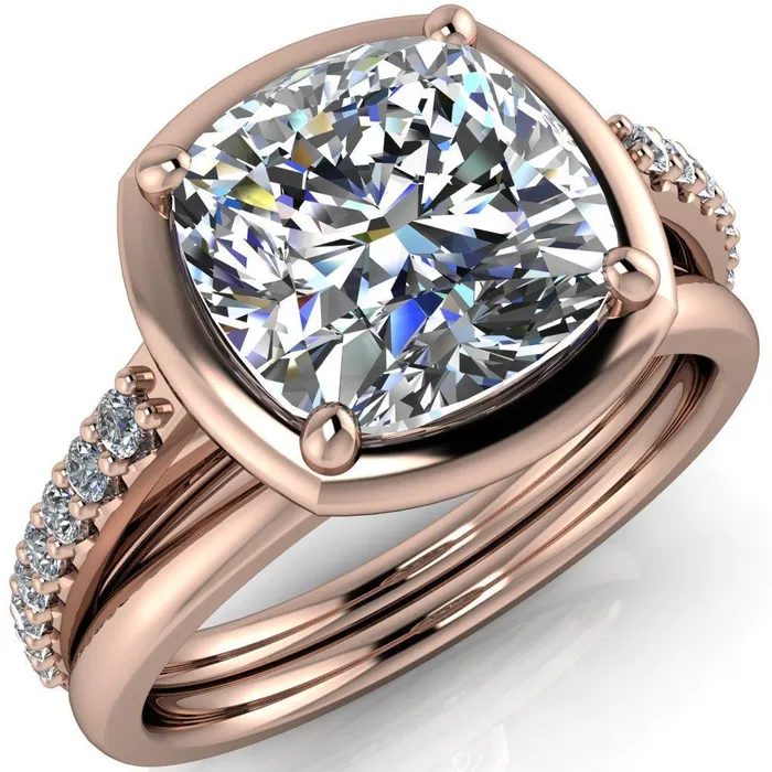 Fire Brilliance Rings Chantel Cushion Center Stone 4 Prong Illusion Setting Engagement Ring