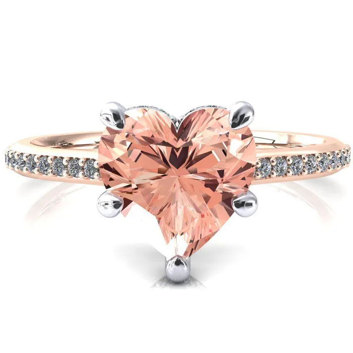 Kiki Heart Champagne Sapphire 5 Prongs Claw Floating Halo 12 Pinpoint Inverted Cathedral Ring Fire Brilliance Rings