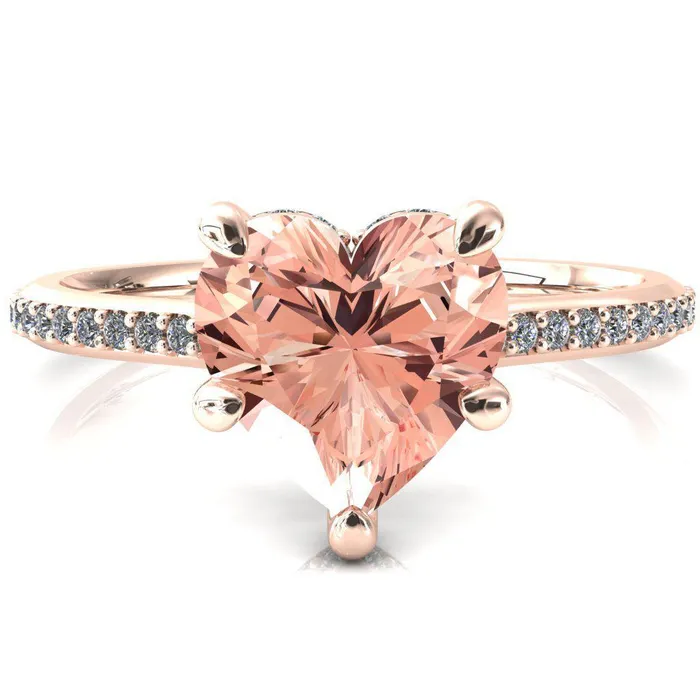 Kiki Heart Champagne Sapphire 5 Prongs Claw Floating Halo 12 Pinpoint Inverted Cathedral Ring Fire Brilliance Rings