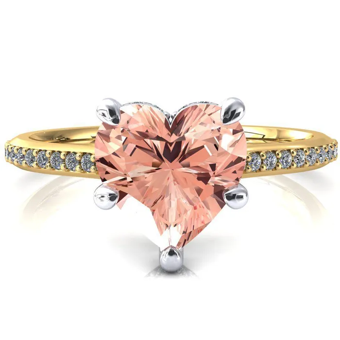 Kiki Heart Champagne Sapphire 5 Prongs Claw Floating Halo 12 Pinpoint Inverted Cathedral Ring Fire Brilliance Rings