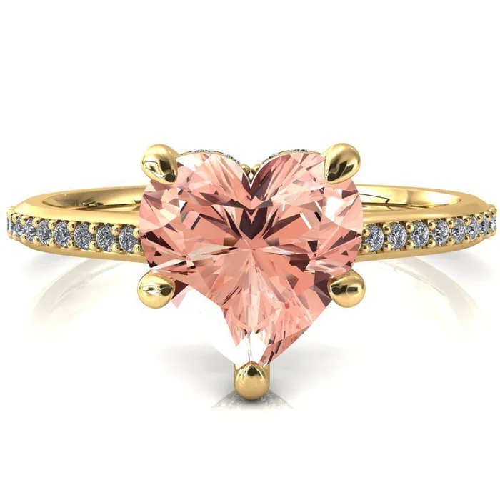 Kiki Heart Champagne Sapphire 5 Prongs Claw Floating Halo 12 Pinpoint Inverted Cathedral Ring Fire Brilliance Rings