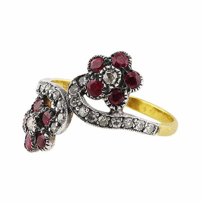 CJ Charles Jewelers Rings 1890s Antique Flower Diamond Ruby Ring CJ Charles Jewelers Rings 1890s Antique Flower Diamond Ruby Ring
