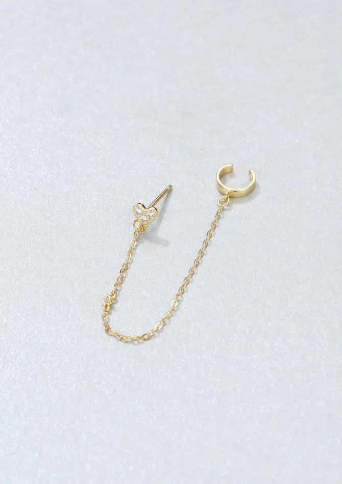 Heart Ear Cuff Sterling Silver Gold Hey Happiness Earrings Heart Ear Cuff Sterling Silver Gold Hey Happiness Earrings
