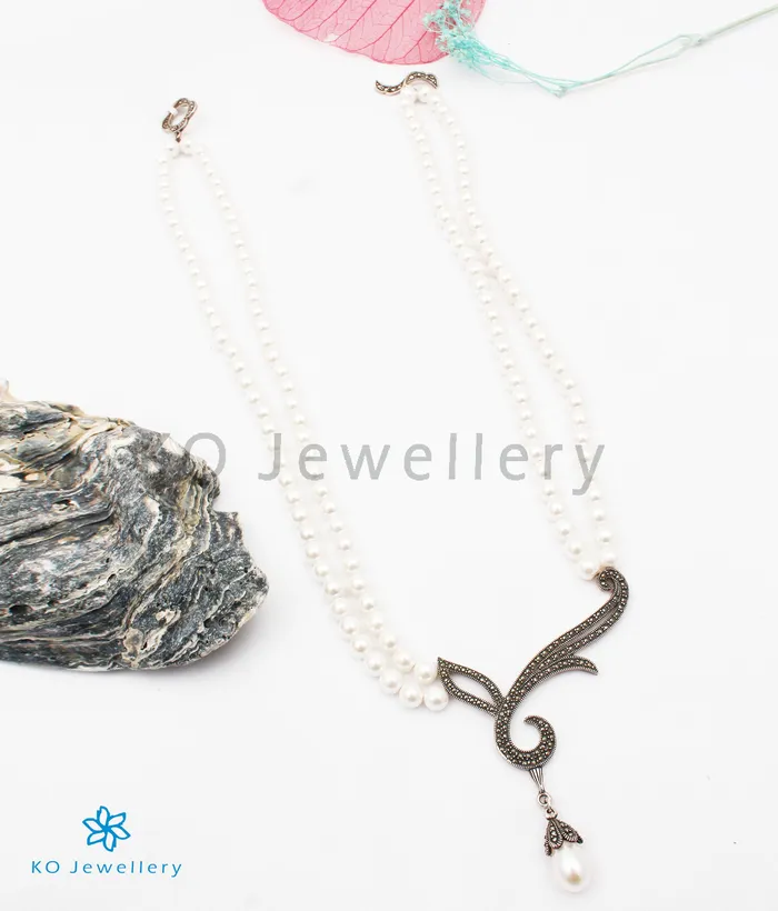 Necklaces Marcasite The Beverly Silver Marcasite Pearl Necklace