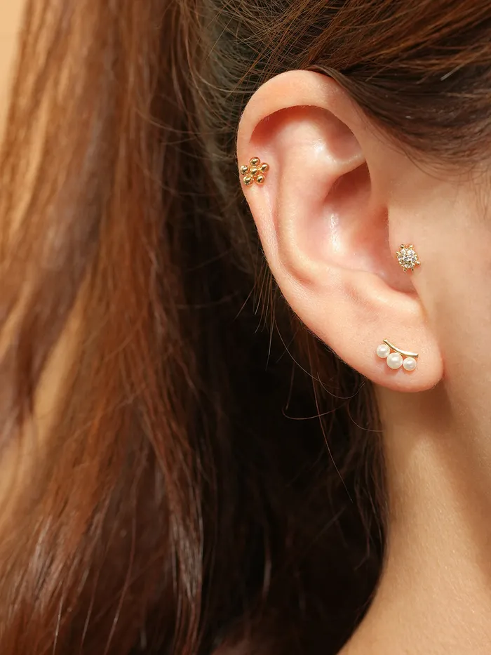 14K Gold Bloom Pearl Cartilage Earring 20G MinimalBijoux Earrings