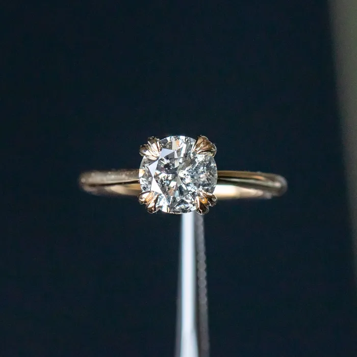 Earrings Anueva Jewelry 176ct Round Salt Pepper Diamond Hidden Halo Double Prong Solitaire in 14k Yellow Gold