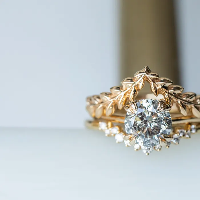 Earrings Anueva Jewelry 176ct Round Salt Pepper Diamond Hidden Halo Double Prong Solitaire in 14k Yellow Gold