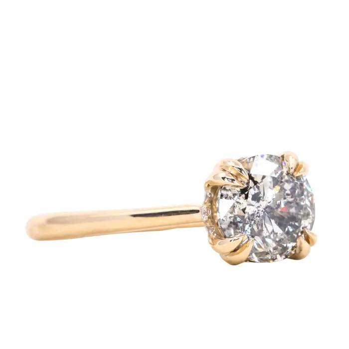 Earrings Anueva Jewelry 176ct Round Salt Pepper Diamond Hidden Halo Double Prong Solitaire in 14k Yellow Gold