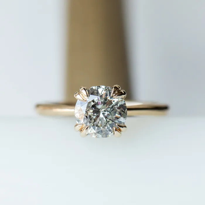 Earrings Anueva Jewelry 176ct Round Salt Pepper Diamond Hidden Halo Double Prong Solitaire in 14k Yellow Gold