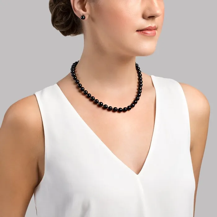 Necklaces SPT Black Japanese Akoya Pearl Necklace 8590mm AA Quality