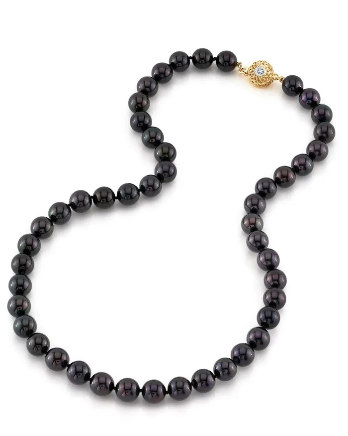 Necklaces SPT Black Japanese Akoya Pearl Necklace 8590mm AA Quality