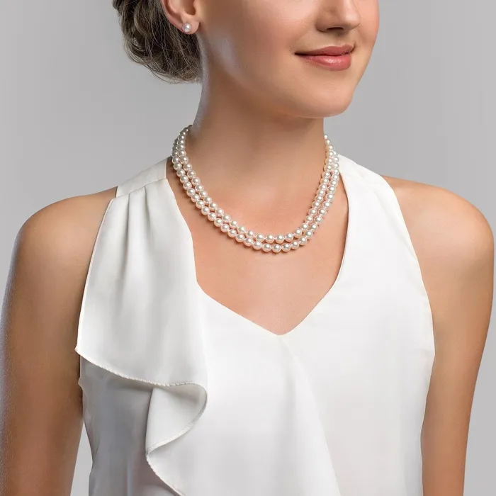 SPT Necklaces 8595mm White Freshwater Pearl Double Strand Necklace