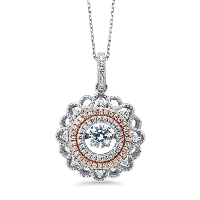 International Diamond Center Sterling Silver and Rose Pendant Necklaces