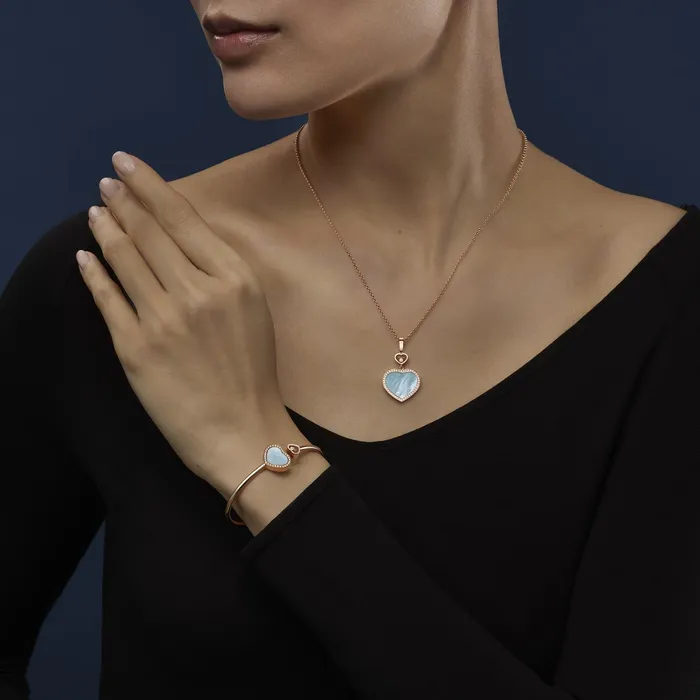 Necklaces Chopard Happy Hearts Rose Gold Turquoise MotherofPearl Diamond Pendant