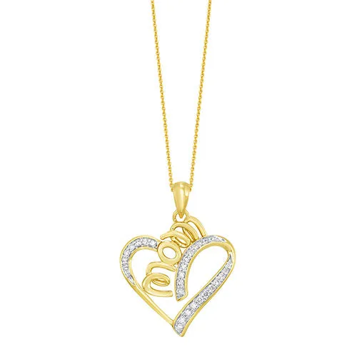 Necklaces Gems One Diamond MOM Swirling Ribbon Heart Halo Pendant In 10k Yellow Gold Sterling Silver Necklaces Gems One Diamond MOM Swirling Ribbon Heart Halo Pendant In 10k Yellow Gold Sterling Silver