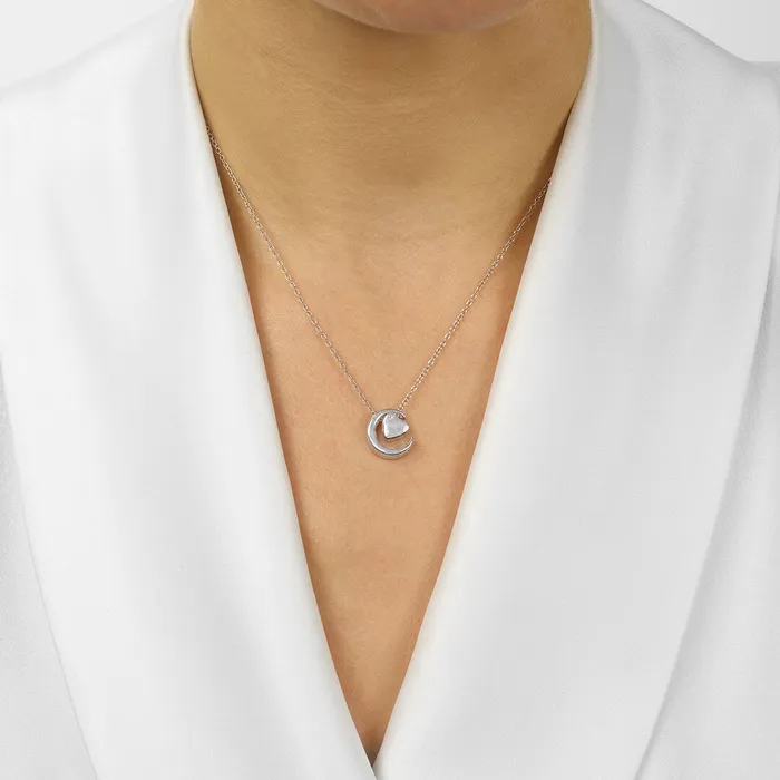 Necklaces Gems One Silver I Love You to the Moon Heart Diamond Pendant