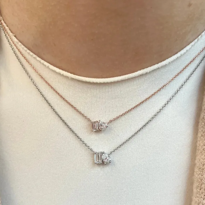 Necklaces SG Fine Mini EmeraldHeart Two Stone Necklace