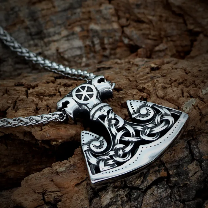 Necklaces Thors Hammer Necklace Knotted Wolves Pattern AE