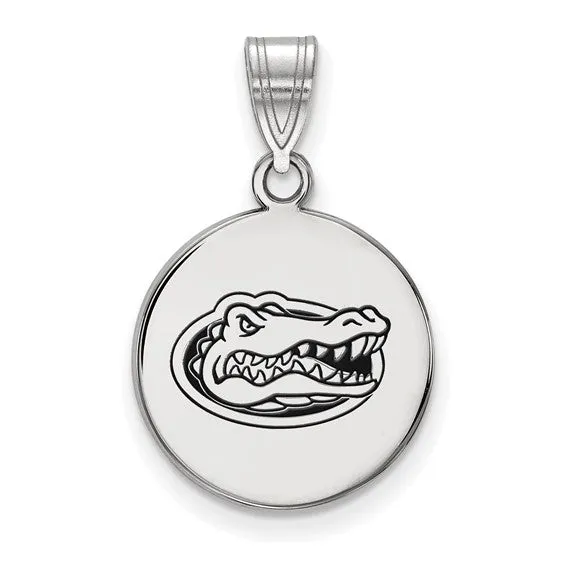 Shop IDC estore Necklaces Sterling Silver Rhodiumplated LogoArt University of Florida Gator Medium Enameled Disc Pendant