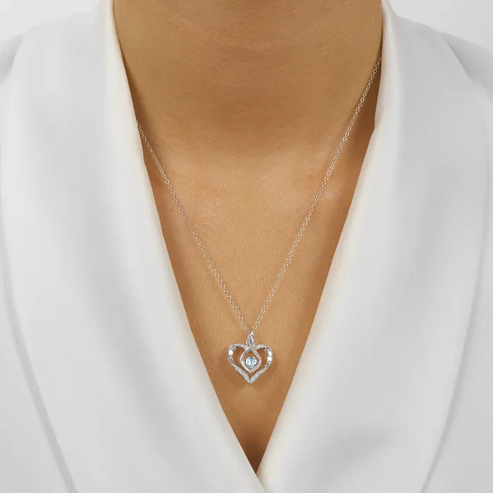 Silver Diamond Created Aquamarine Pendant International Diamond Center Necklaces
