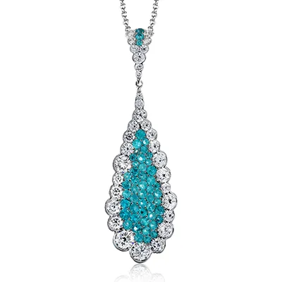 Simon G Tempera Paraiba Pendant Necklace in 18k Gold with Diamonds International Diamond Center Necklaces