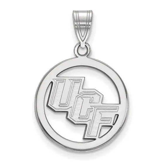 Sterling Silver Rhodiumplated LogoArt University of Central Florida UCF Extra Large Circle Pendant International Diamond Center Necklaces