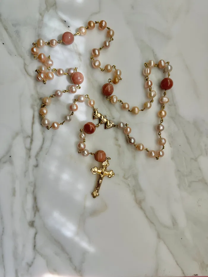 The Little Catholic Holy Family Hearts Rosary III Pearl Necklaces