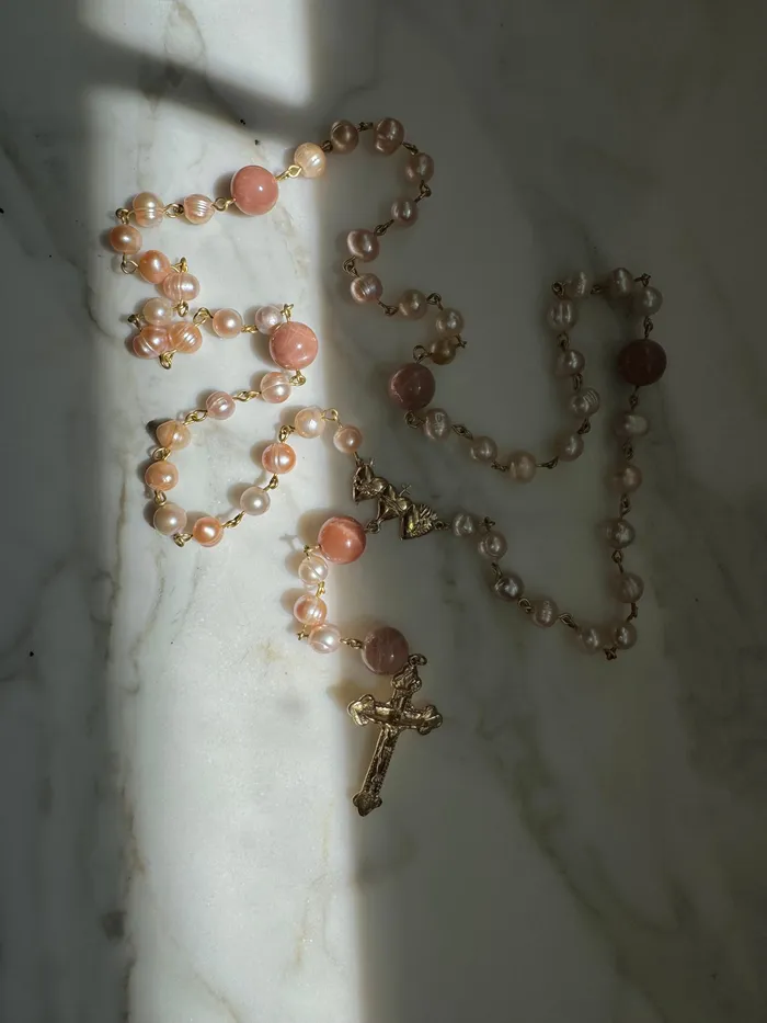 The Little Catholic Holy Family Hearts Rosary III Pearl Necklaces