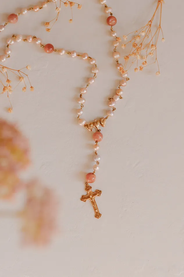 The Little Catholic Holy Family Hearts Rosary III Pearl Necklaces