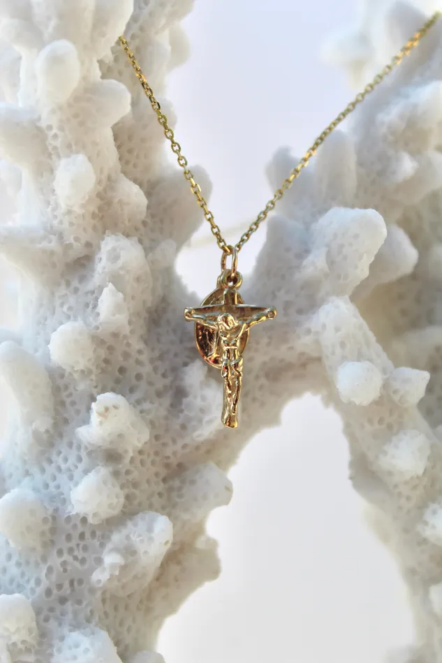 TheLittleCatholic Necklaces Miraculous Medal and Crucifix Necklace in 14k Gold